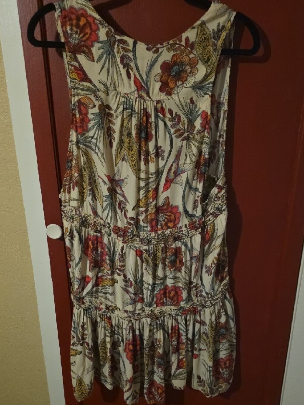 Free People Sleeveless Floral Tiered Top in Cream and Red - Picture 3 of 3